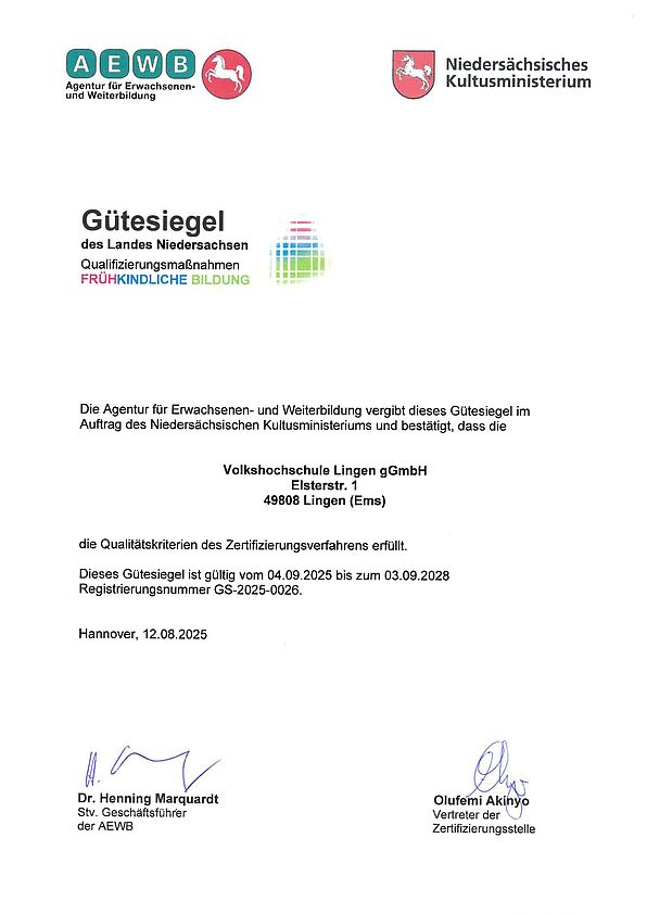 Gütesiegel frühkindliche Bildung